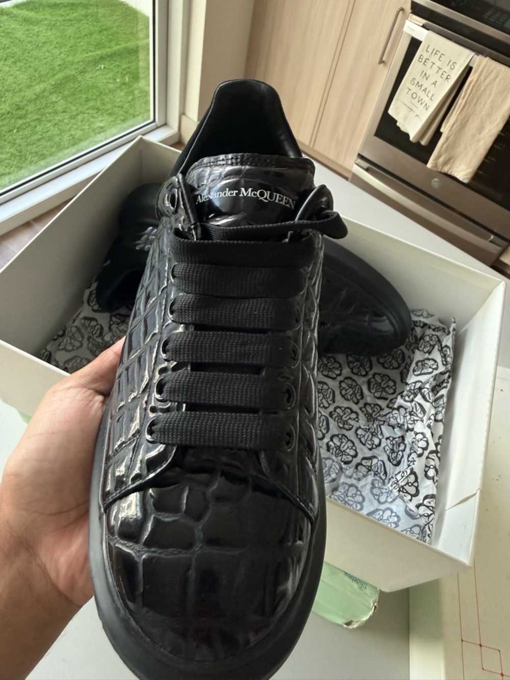 Alexander McQueen Black Croc-Embossed Low-Top Sneaker